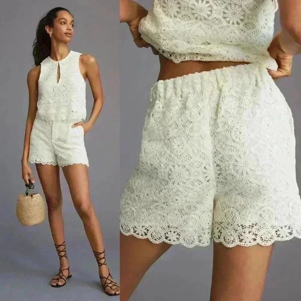 Anthropologie Maeve Crochet Eyelet Shorts in White Size 2 NWOT $120